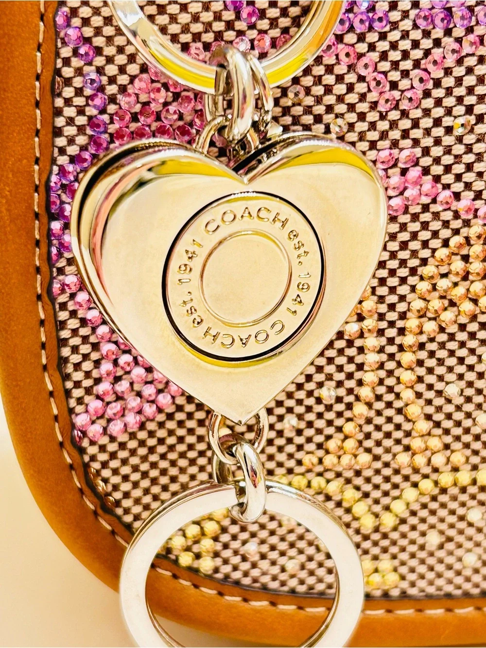 Coach Pink Heart Valet Keychain/ Bag Charm